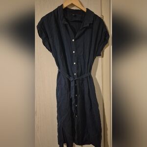 Frank & Oak Blue Midi Dress with Notched Collar and Dolman Sleeves